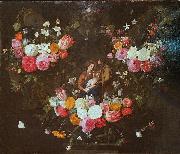 Jan Van Kessel Garland of Flowers with the Holy Family oil painting reproduction